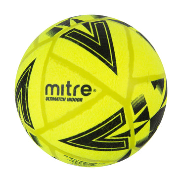 Front ¾ left view of the Mitre Ultimatch Indoor Football Yellow and Black