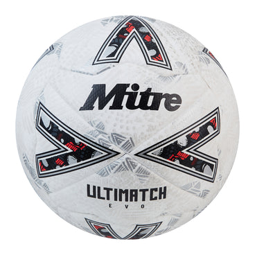 Front view of the Mitre Ultimatch Evo Football White