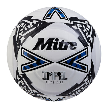 Front view of the Mitre Impel Lite 290 Football White and Black