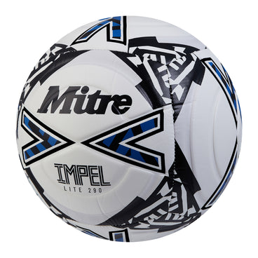 Front ¾ left view of the Mitre Impel Lite 290 Football White and Black