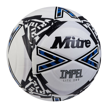 Front ¾ right view of the Mitre Impel Lite 290 Football White and Black