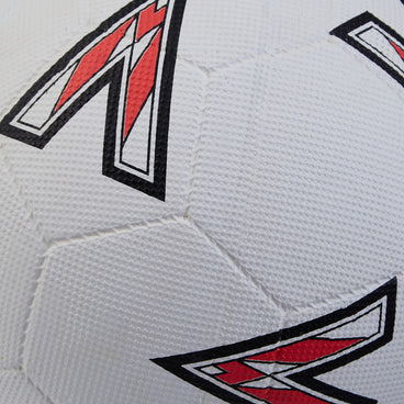 Back ¾ left view of the Mitre Super Dimple Football White and Black