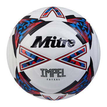 Front view of the Mitre Impel Futsal Football White and Black