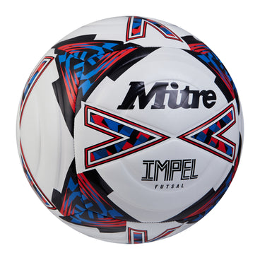 Front ¾ right view of the Mitre Impel Futsal Football White and Black
