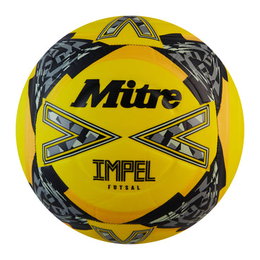 Front view of the Mitre Impel Futsal Football Yellow and Black