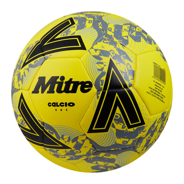 Front ¾ left view of the Mitre Calcio Football Yellow and Black