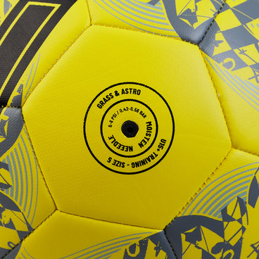 Back ¾ right view of the Mitre Calcio Football Yellow and Black