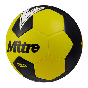 Front ¾ left view of the Mitre Final Football Yellow and Black