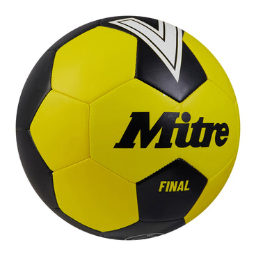 Front ¾ right view of the Mitre Final Football Yellow and Black