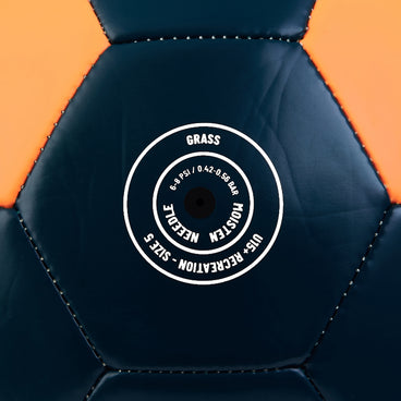 Back ¾ right view of the Mitre Final Football Orange and Green