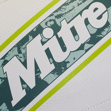 Back view of the Mitre Sabre Rugby Ball White and LtGreen