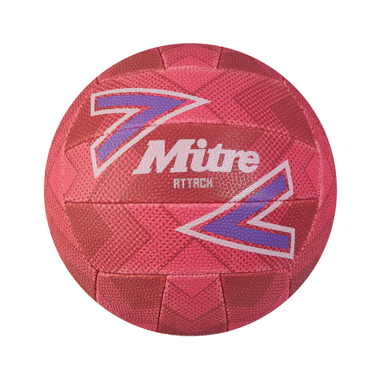 Front view of the Mitre Attack Netball Pink and Purple