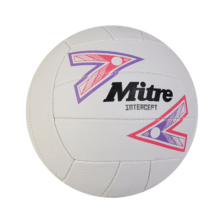 Front ¾ right view of the Mitre Intercept Netball Blue and White
