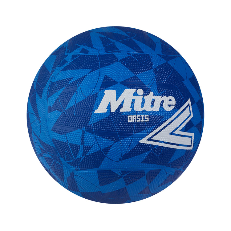 Front ¾ right view of the Mitre Oasis Netball Blue and White