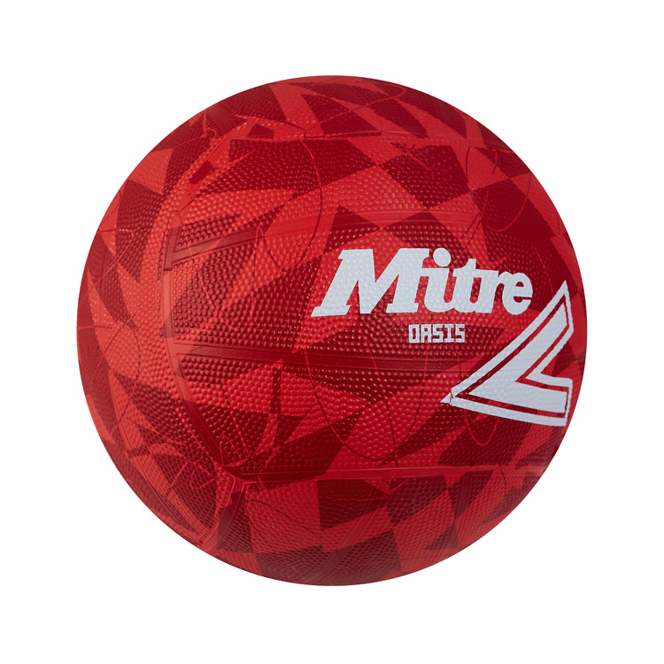 Front ¾ right view of the Mitre Oasis Netball Red and White