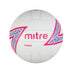 Front view of the Mitre Shooter Netball White, Pink and Purple