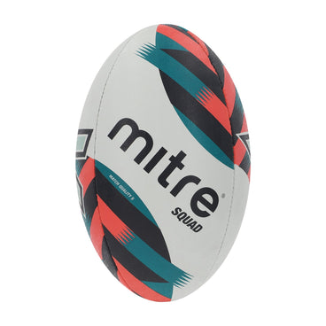 Back view of the Mitre Squad Rugby Ball White, Black and Orange