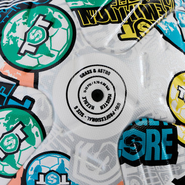 Back ¾ right view of the Mitre TST Ultimax Pro Football White and Multi-Colour