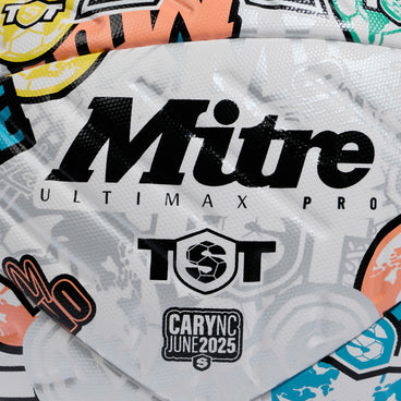 Left side view of the Mitre TST Ultimax Pro Football White and Multi-Colour