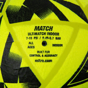 Back view of the Mitre Ultimatch Indoor Football Yellow and Black