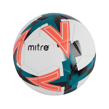Front ¾ left view of the Mitre Personalised Football White and Green