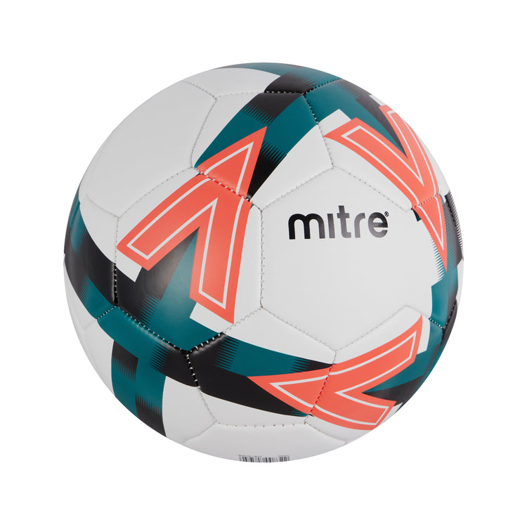 Front ¾ right view of the Mitre Personalised Football White and Green