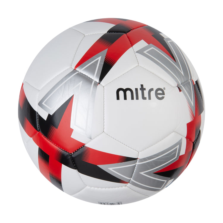 Front ¾ right view of the Mitre Personalised Football White and Red