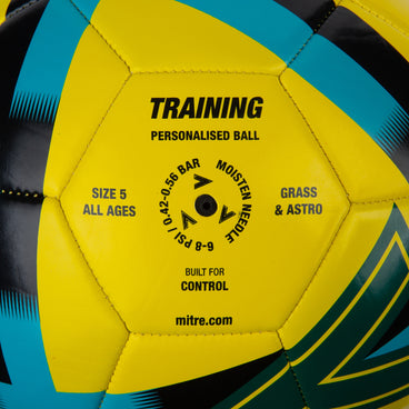 Back view of the Mitre Personalised Football Yellow and Blue