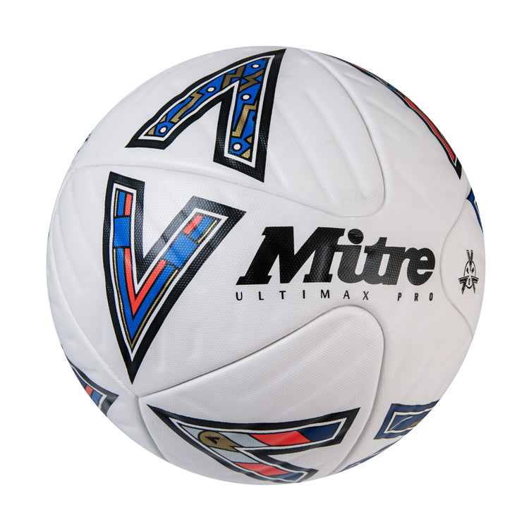 Back view of the Mitre Ultimax Pro LE Football White, Red and Blue