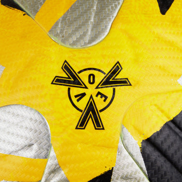 Back ¾ left view of the Mitre Ultimax Evo Football Yellow, Silver and Black