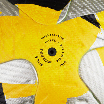 Back ¾ right view of the Mitre Ultimax Evo Football Yellow, Silver and Black