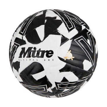 Front ¾ left view of the Mitre Ultimax One Football White and Black