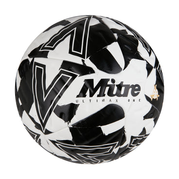 Front ¾ right view of the Mitre Ultimax One Football White and Black
