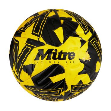 Front view of the Mitre Ultimax One Training Ball Yellow and Black