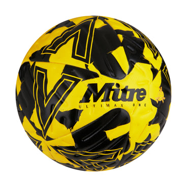 Front ¾ right view of the Mitre Ultimax One Training Ball Yellow and Black