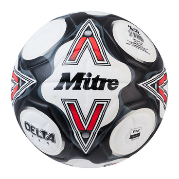 Front view of the Mitre Delta Evo Football White and Black