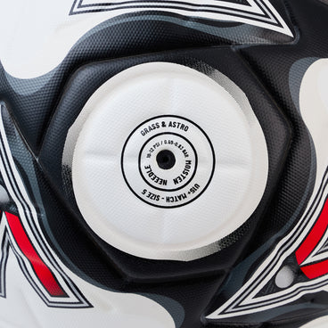 Back ¾ right view of the Mitre Delta Evo Football White and Black