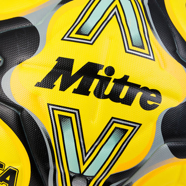 Back view of the Mitre Delta Evo Football Yellow and Black