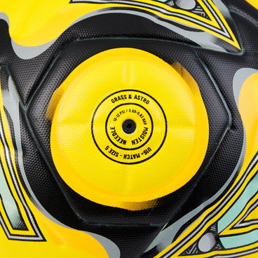 Back ¾ left view of the Mitre Delta Evo Football Yellow and Black