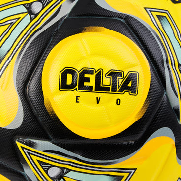 Back ¾ right view of the Mitre Delta Evo Football Yellow and Black