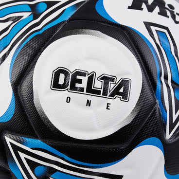 Back ¾ left view of the Mitre Delta One Football White and Black