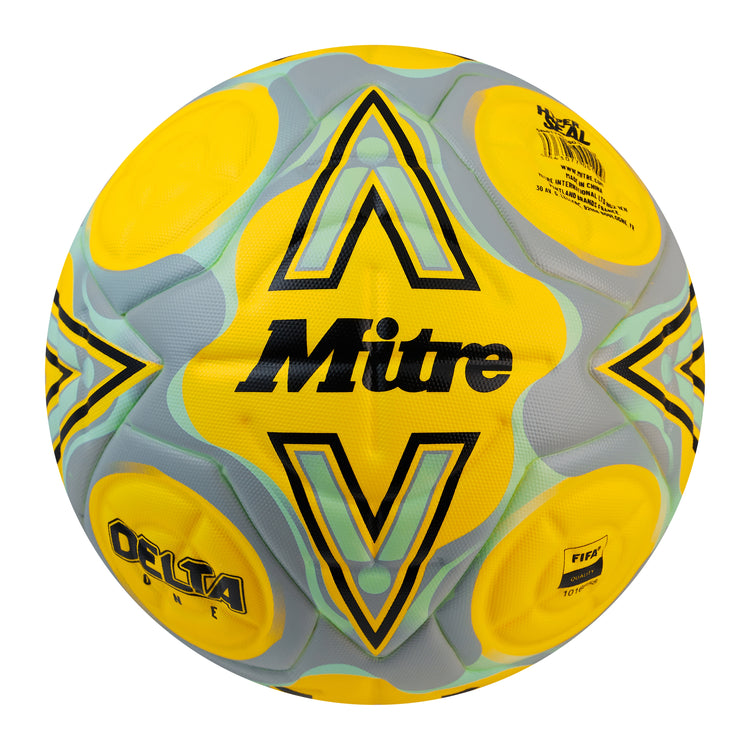 Front view of the Mitre Delta One Football Yellow and Black
