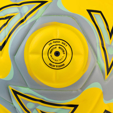 Back ¾ right view of the Mitre Delta One Football Yellow and Black