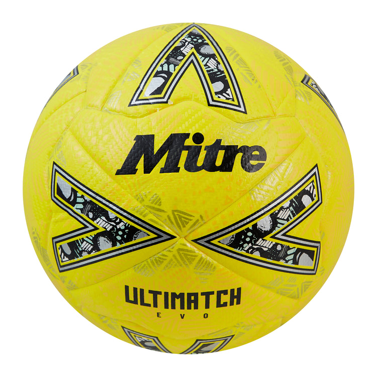 Front view of the Mitre Ultimatch Evo Football Yellow