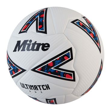 Front ¾ left view of the Mitre Ultimatch One Football White and Black