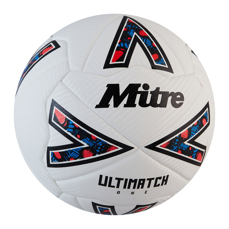 Front ¾ right view of the Mitre Ultimatch One Football White and Black