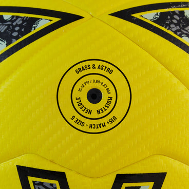 Back ¾ right view of the Mitre Ultimatch One Football Yellow and Black