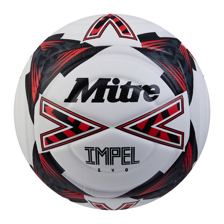Front view of the Mitre Impel Evo Football White and Black