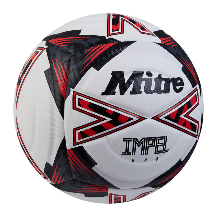 Front ¾ right view of the Mitre Impel Evo Football White and Black