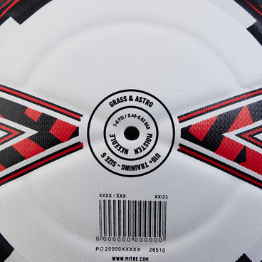 Back ¾ right view of the Mitre Impel Evo Football White and Black